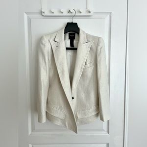 Smythe Cream Linen Single-Button Blazer with Gold Metallic Sheen